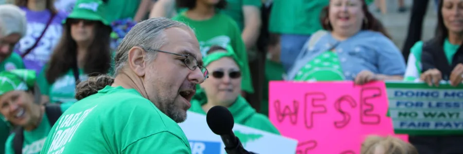 WFSE president Mike Yestramski at a rally to pass the Millionaires Tax