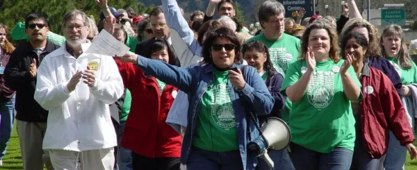 Color photograph with WFSE members standing together