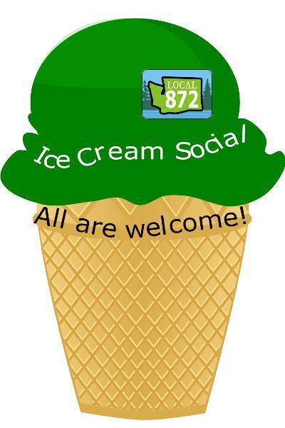 Ice cream cone says, "Local 872 Ice Cream Social. All are welcome."